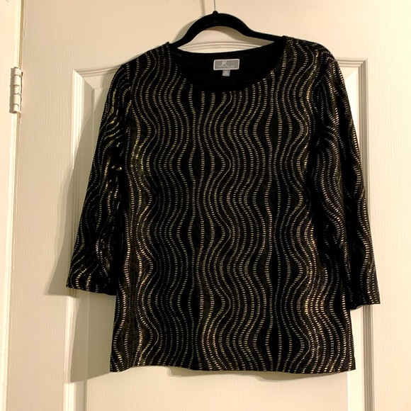 JM Collection Tops - Jm Collection - Petite Sequin 3/4-Sleeve Top, Deep Black - Size P/L